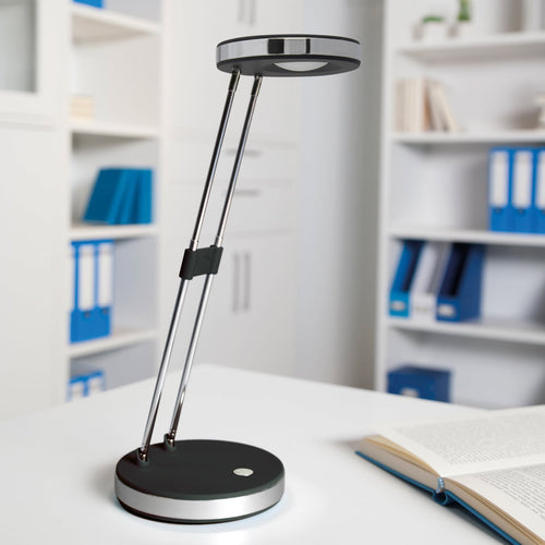 LED bordlampe MAULpuck svart teleskoparm forfra