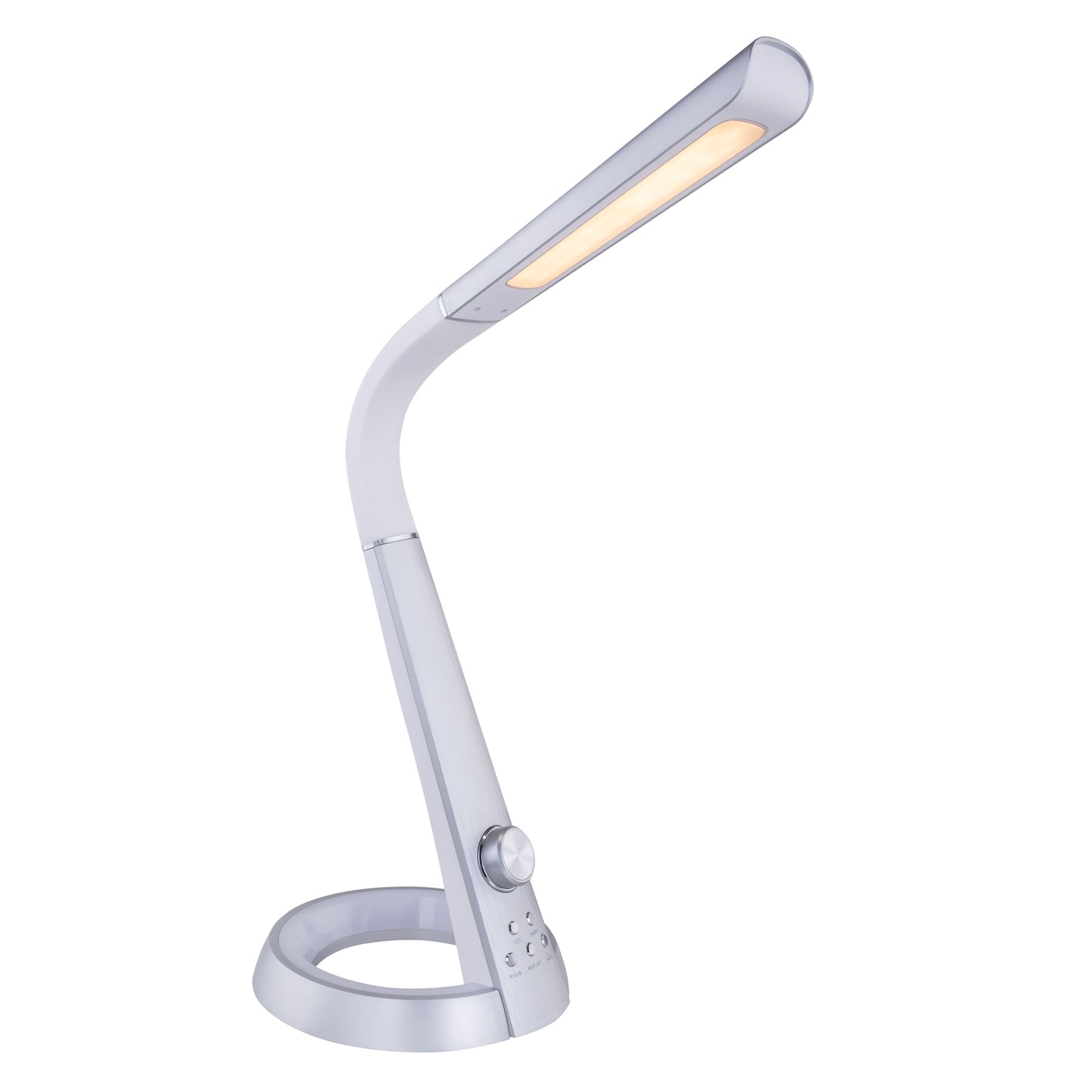 Sideprofil av LED bordlampe Mitti dimbar CCT RGB med USB sølv/hvit