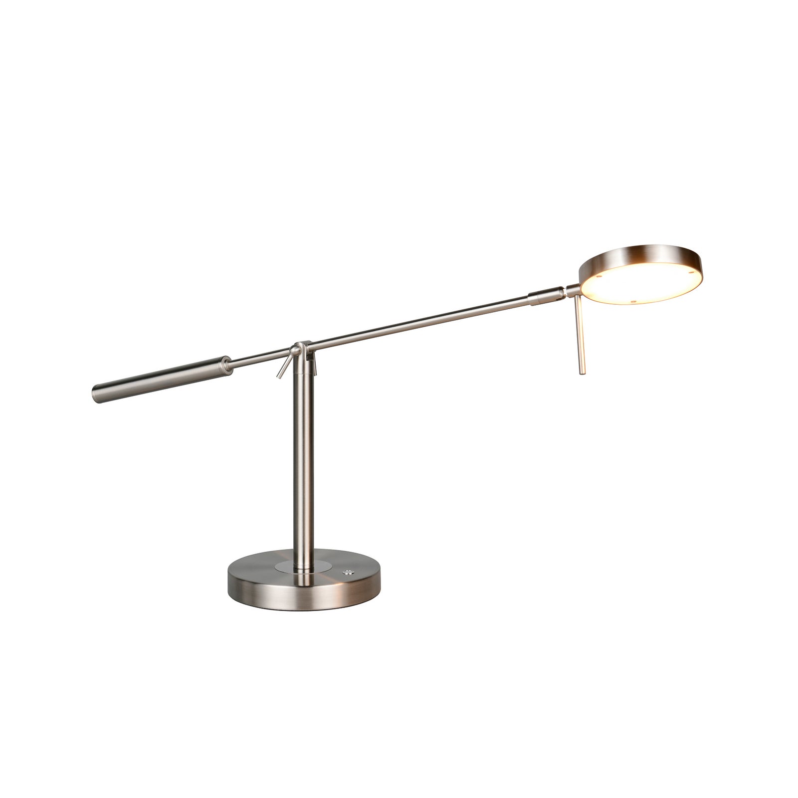 LED bordlampe Monza dimbar CCT matt nikkel montert på skrivebord