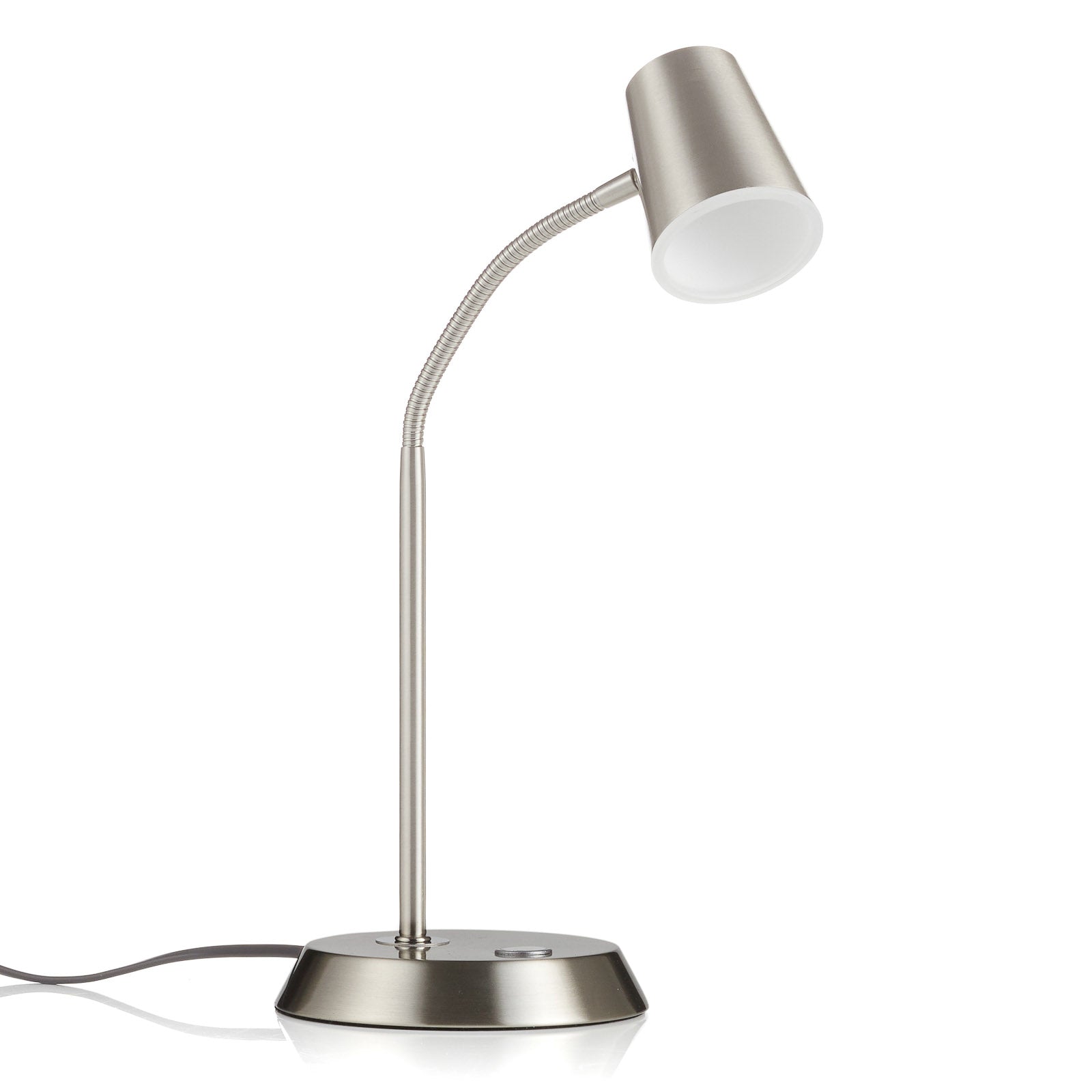 LED-bordlampe Narcos dimbar nikkelfarget detalj av lampehode