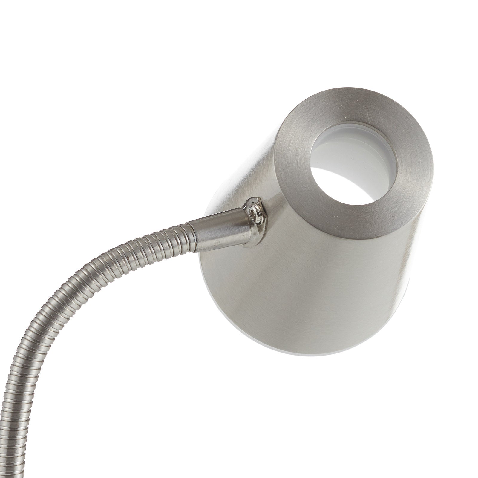 LED-bordlampe Narcos dimbar nikkelfarget nærbilde av touchdimmer