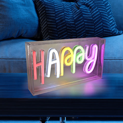 LED bordlampe Neon Happy USB flerfarget 23 cm forfra