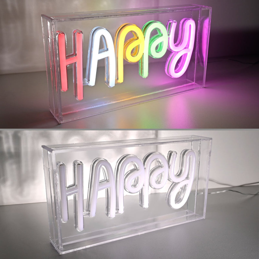 LED bordlampe Neon Happy USB flerfarget 23 cm nærbilde av bryter