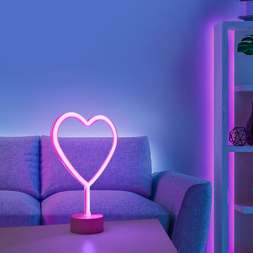 LED bordlampe Neon hjerte batteridrevet pink 30 cm bakside