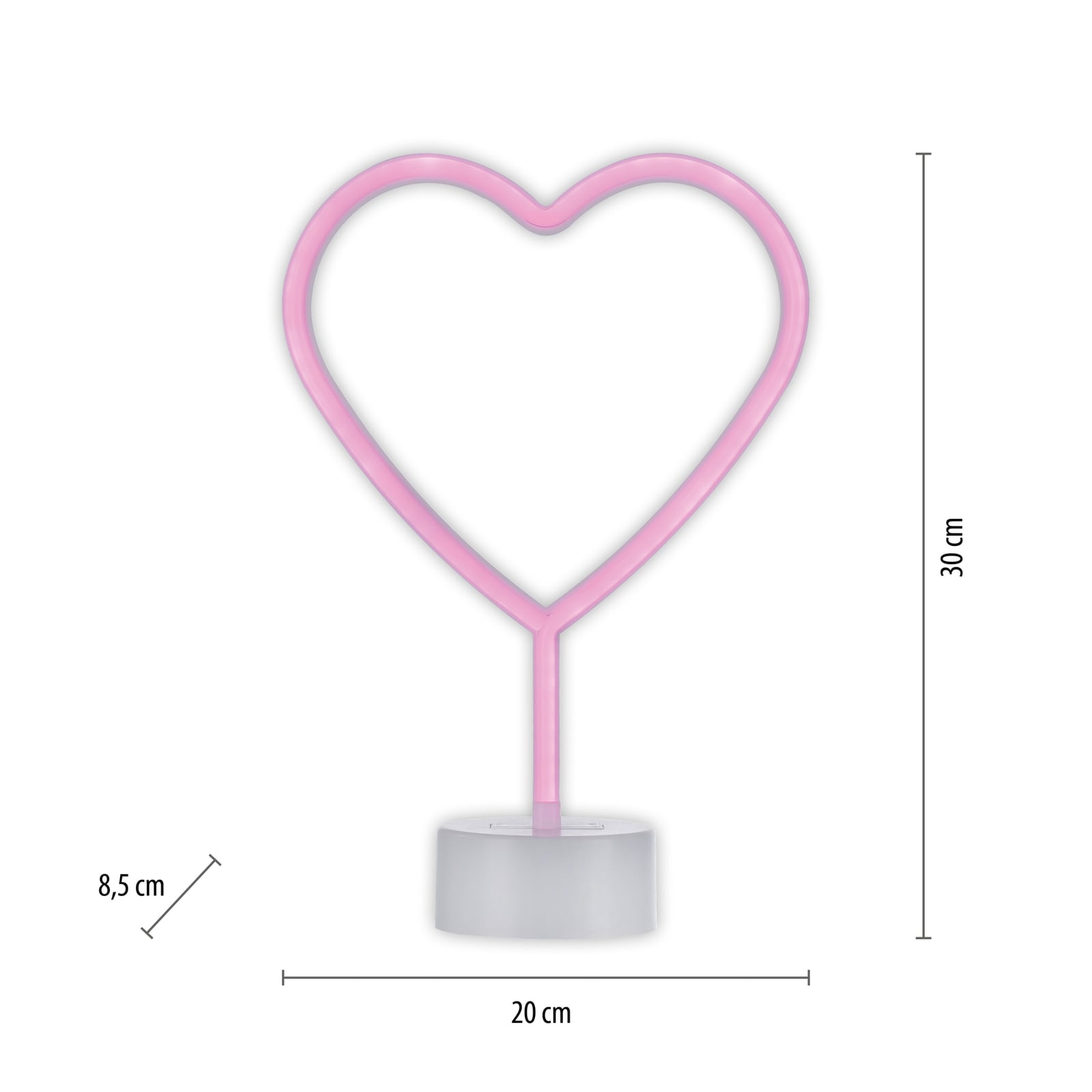LED bordlampe Neon hjerte batteridrevet pink 30 cm montert
