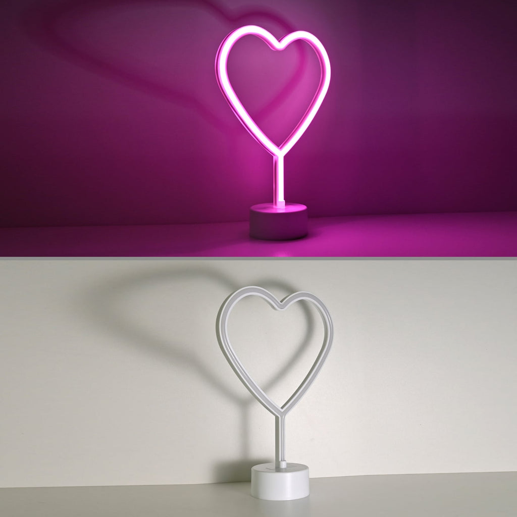 LED bordlampe Neon hjerte batteridrevet pink 30 cm nærbilde