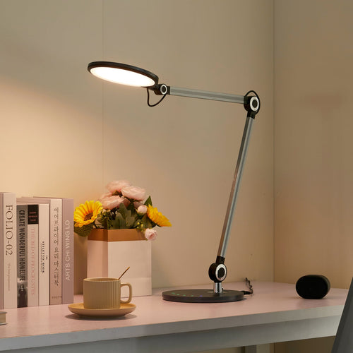 LED bordlampe Nyxaris dimbar CCT grå metall forfra