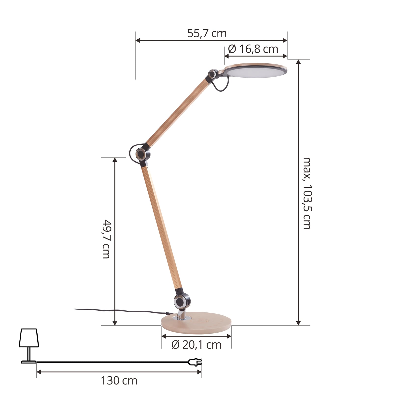 LED bordlampe Nyxaris gull CCT dimbar 50 cm montert på skrivebord
