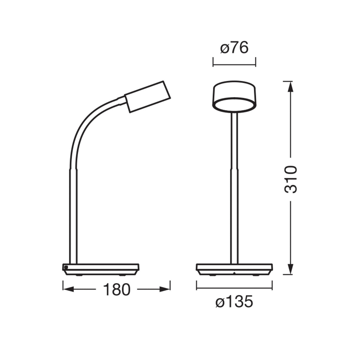 LED bordlampe Office Line Desk Cylinder CCT dimbar hvit detalj på knapp