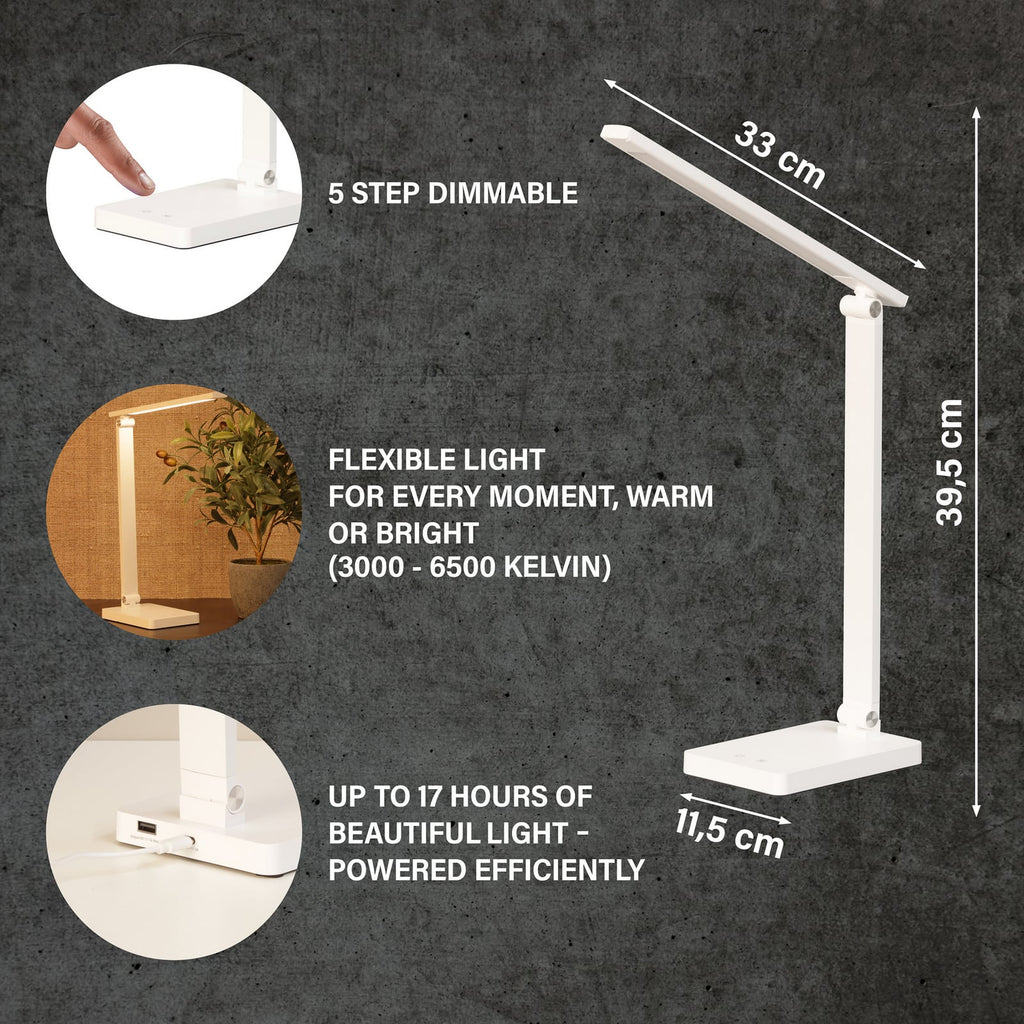 Nærbilde av LED bordlampe Ole oppladbar dimbar hvit CCT 2,5W LED-lyskilde