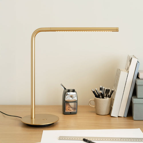 LED bordlampe Omni dimbar dreibar messing 46 cm forfra