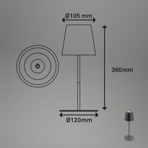 LED bordlampe oppladbar dimbar antrasitt RGBW IP44 - Briloner bakside