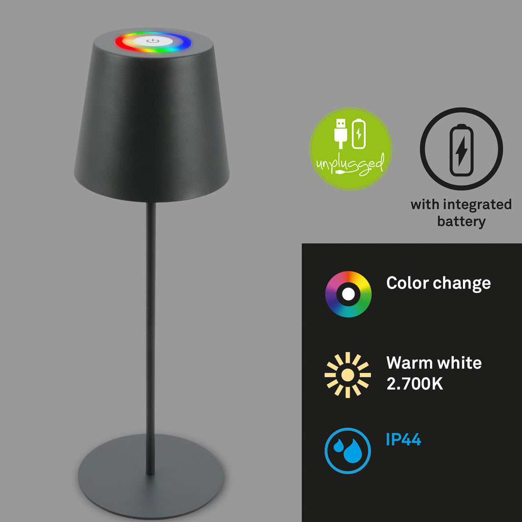 LED bordlampe oppladbar dimbar antrasitt RGBW IP44 - Briloner detalj