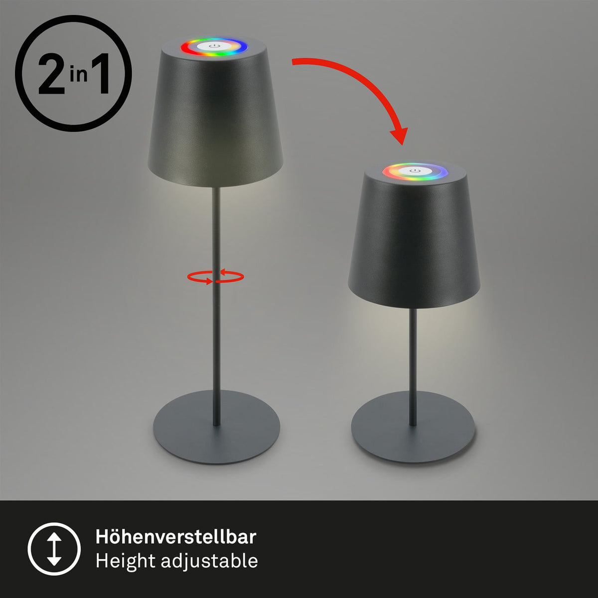 LED bordlampe oppladbar dimbar antrasitt RGBW IP44 - Briloner montert