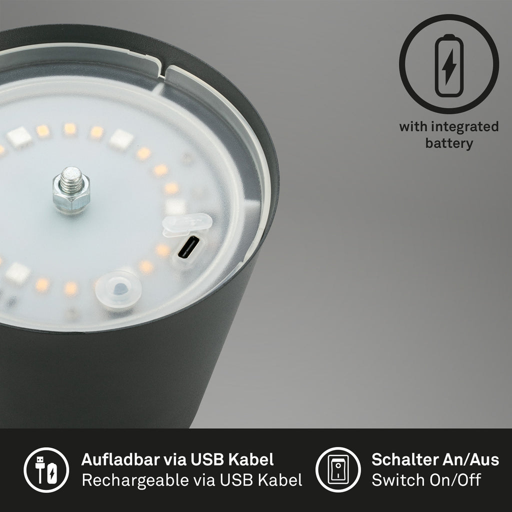LED bordlampe oppladbar dimbar antrasitt RGBW IP44 - Briloner touchdimmer