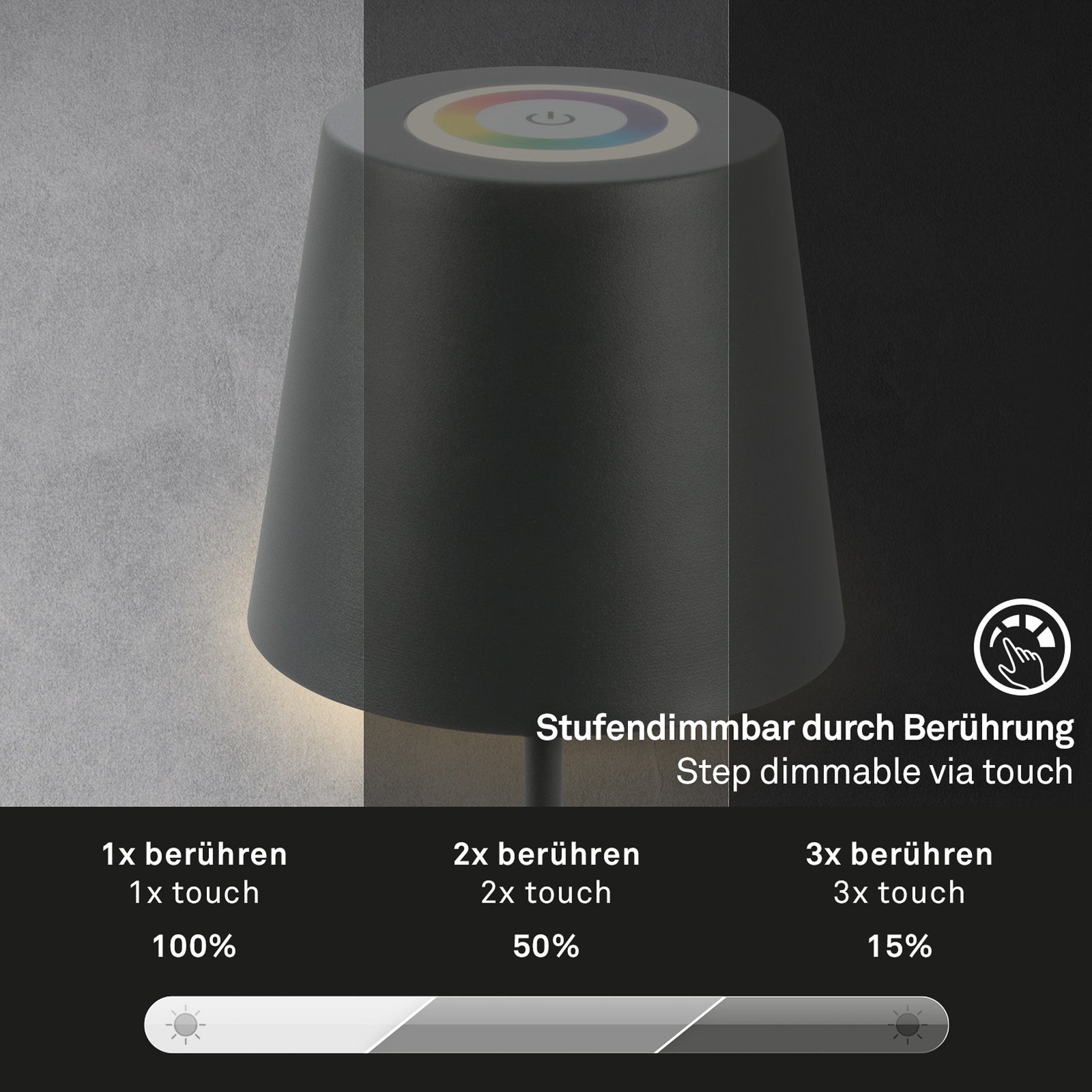 LED bordlampe oppladbar dimbar antrasitt RGBW IP44 - Briloner USB-ladekabel