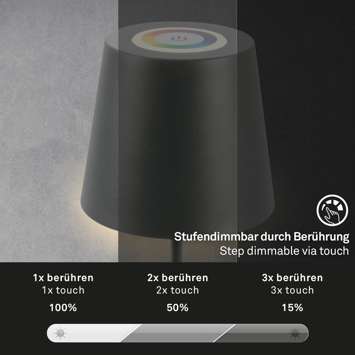 LED bordlampe oppladbar dimbar antrasitt RGBW IP44 - Briloner USB-ladekabel