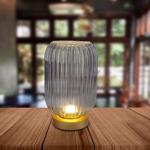 LED bordlampe oppladbar røykgrå glass dimbar Ø14 cm Näve bakside