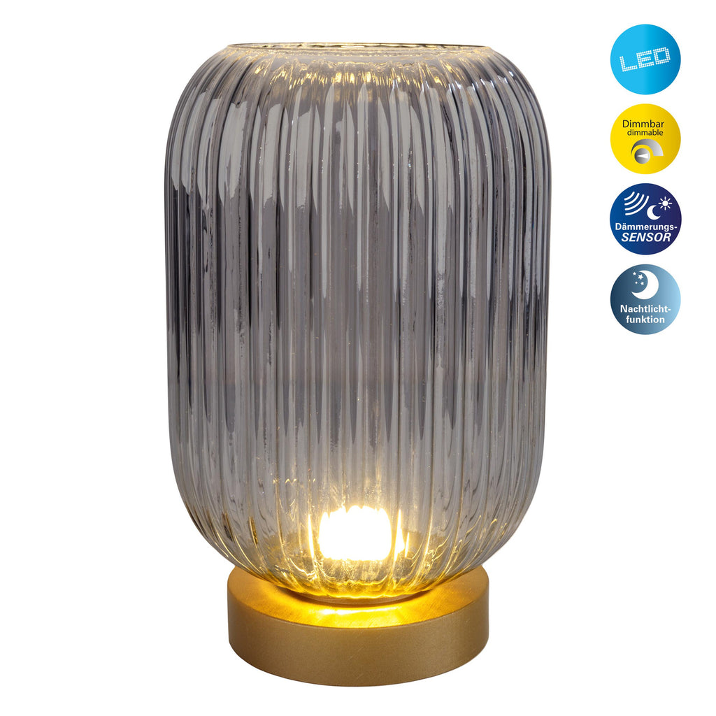 Montert LED bordlampe oppladbar røykgrå glass dimbar Ø14 cm Näve på bord