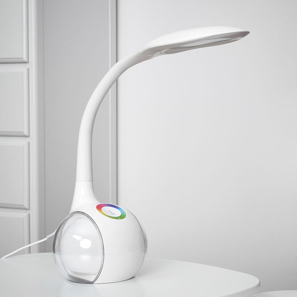 LED bordlampe Paula fleksibel hvit dimbar RGB H53 cm montert på bord