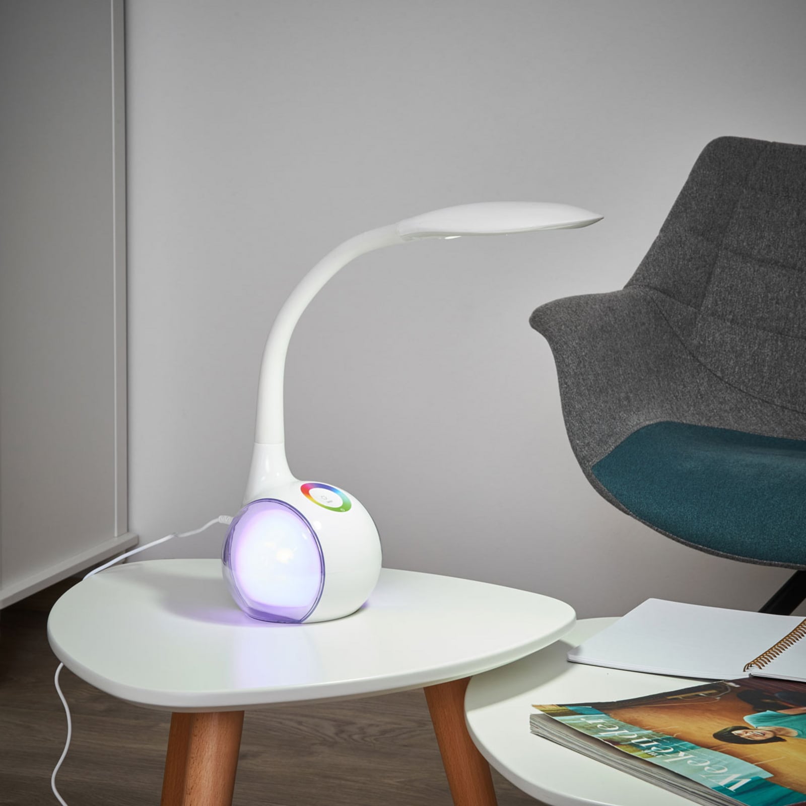 LED bordlampe Paula fleksibel hvit dimbar RGB H53 cm nærbilde av touchdimmer