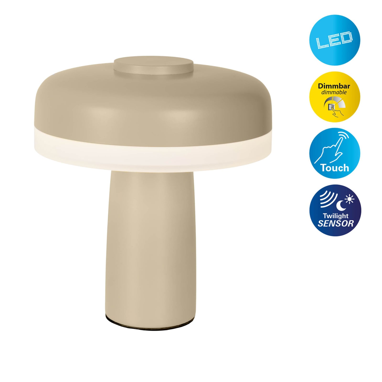 LED-bordlampe Pilu oppladbar dimbar beige metall med ladekabel
