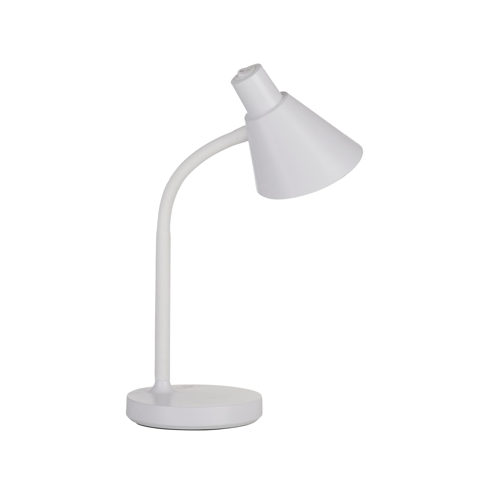 LED bordlampe Pixie hvit plast montert på skrivebord