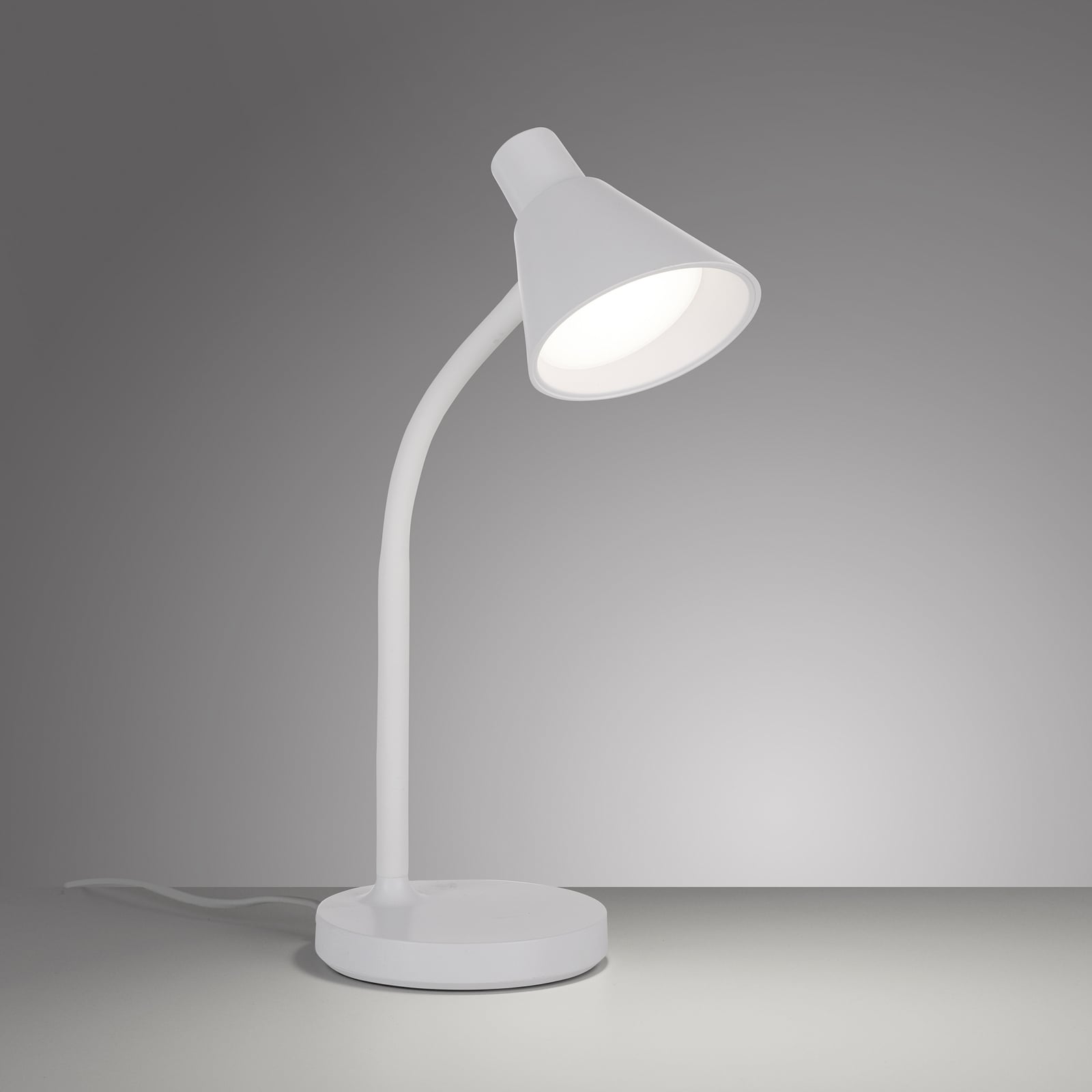 LED bordlampe Pixie hvit plast produktbilde med mål