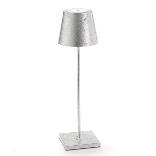 LED bordlampe Poldina oppladbar dimbar sølv IP65 forfra