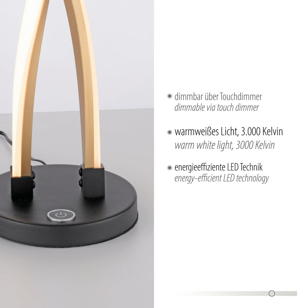 LED bordlampe Polina dimbar gull aluminium med lys på