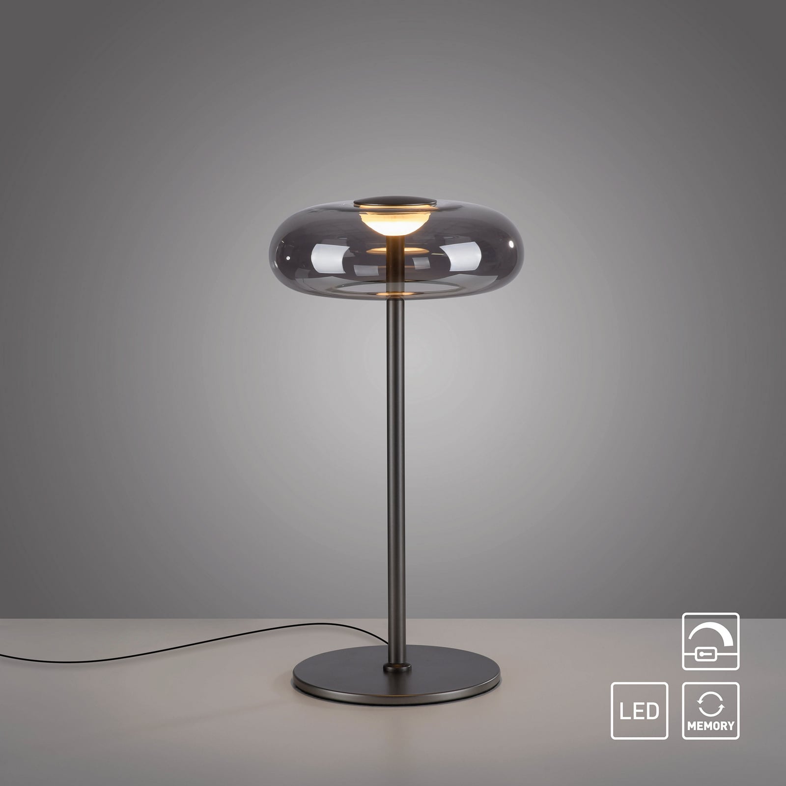 LED bordlampe Posh røykglass dimbar Ø22 cm 3000K - Schöner Wohnen