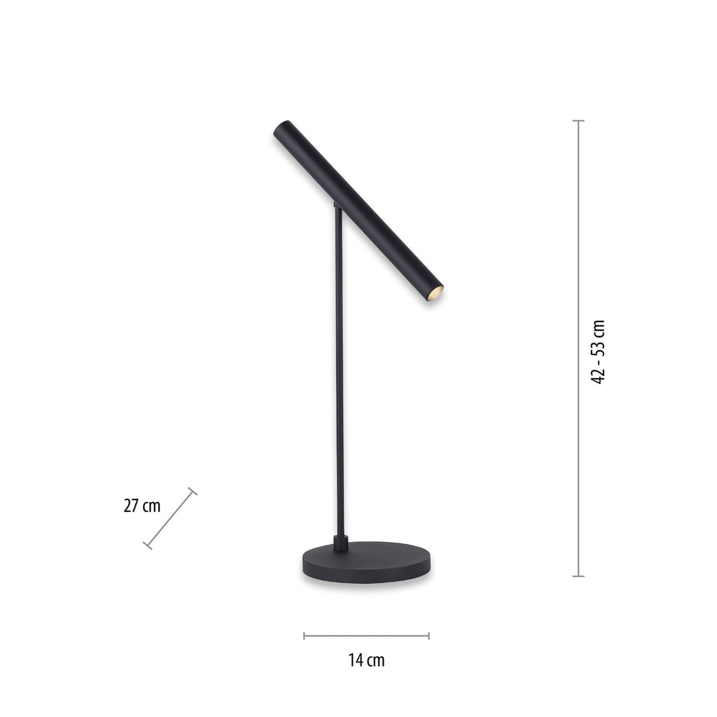 LED bordlampe Pure Tutua dimbar sensordimmer svart 6W kabeldetalj