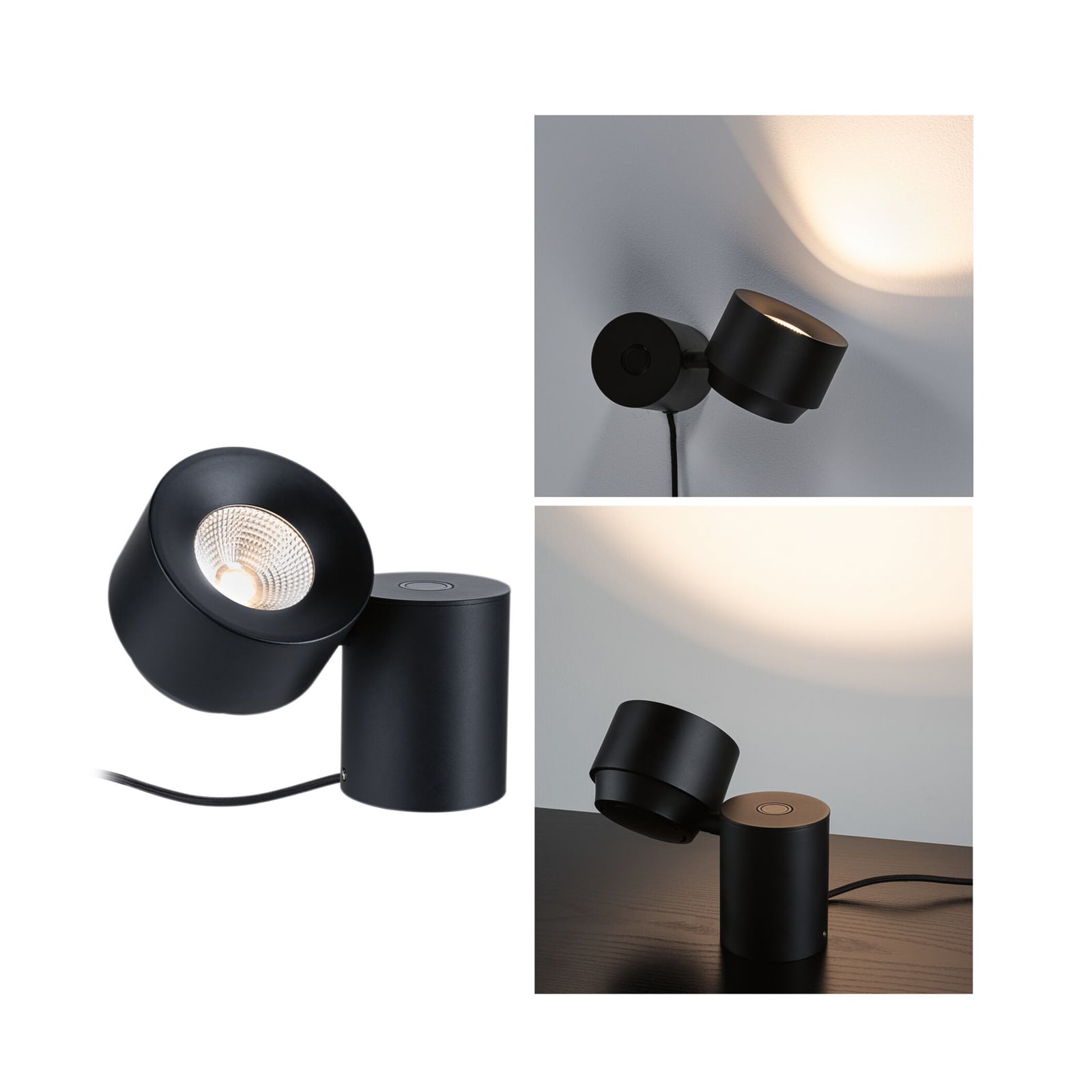 LED-bordlampe Puric Pane I svart svingbar dimbar forfra