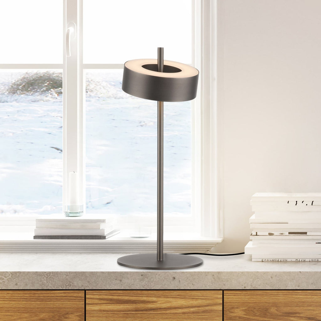 LED bordlampe Q-Rotate dimbar mørkebrun 40 cm Zigbee forfra