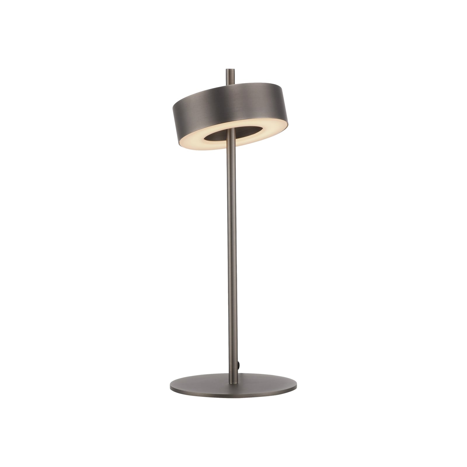 Detalj av ringformet lampeskjerm på LED bordlampe Q-Rotate dimbar mørkebrun