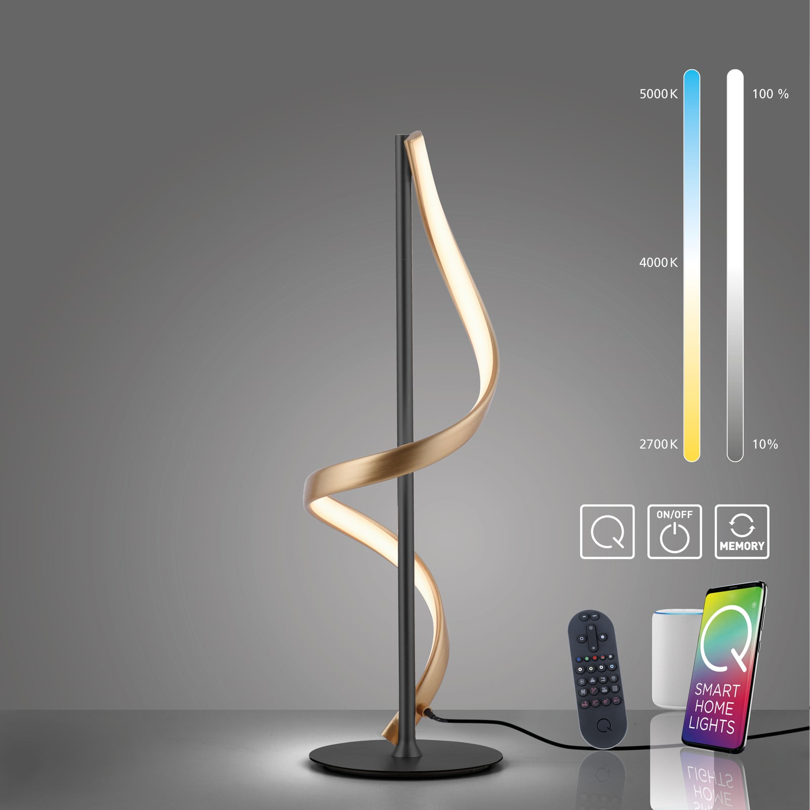 LED bordlampe Q-Swing dimbar antrasitt/messing nærbilde av bryter