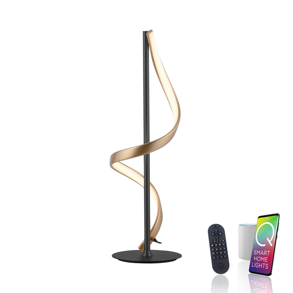 LED bordlampe Q-Swing dimbar antrasitt/messing fjernkontroll