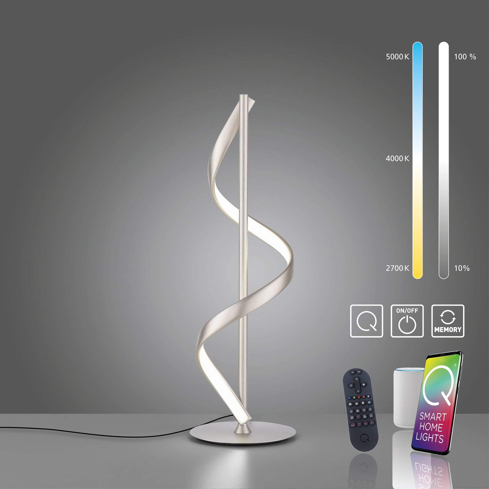 LED bordlampe Q-Swing dimbar stål 50 cm Zigbee side