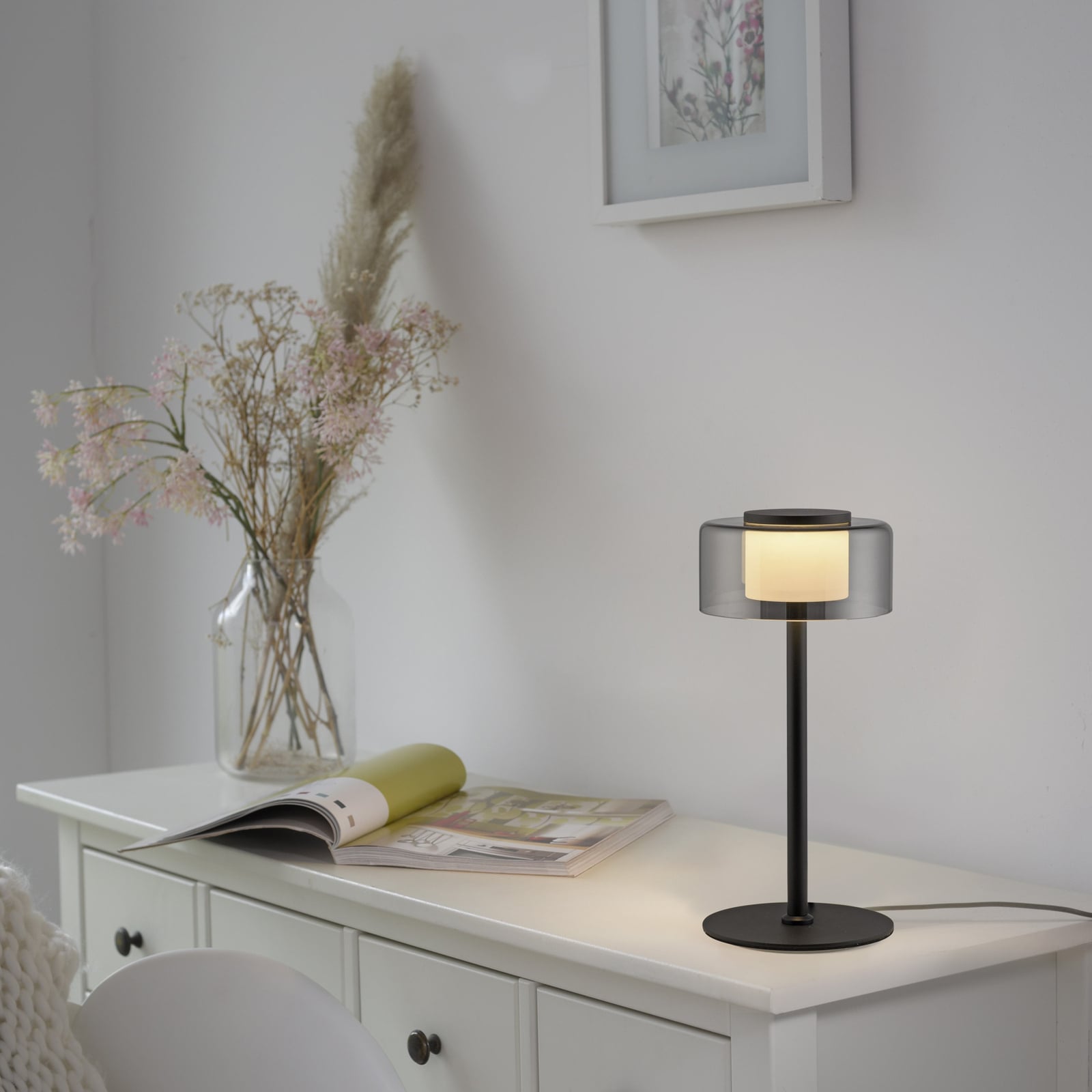 LED bordlampe Rika røykglass dimbar detalj av glass