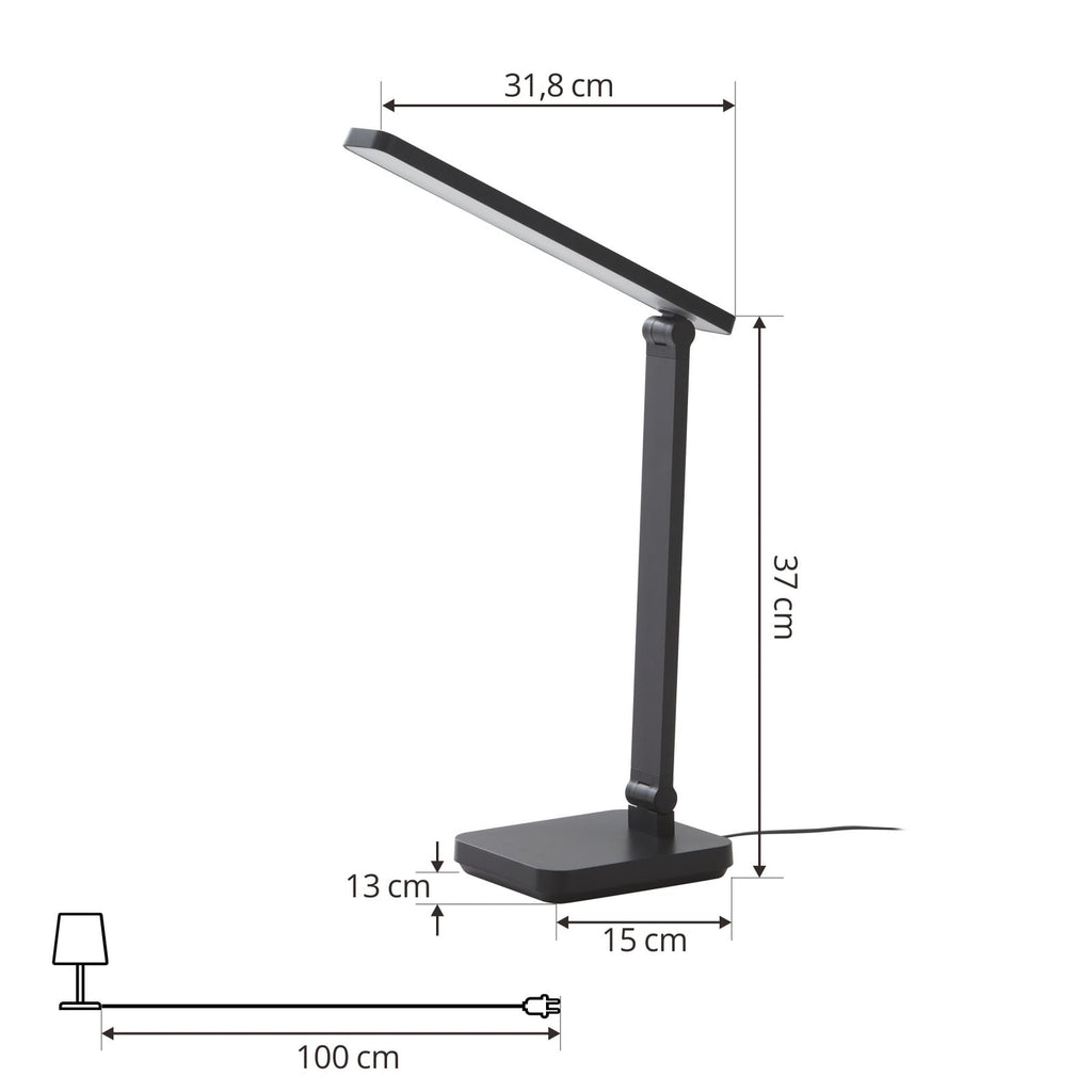 Nærbilde av LED lyskilde i bordlampe Rylas dimbar svart CCT USB 6,5W