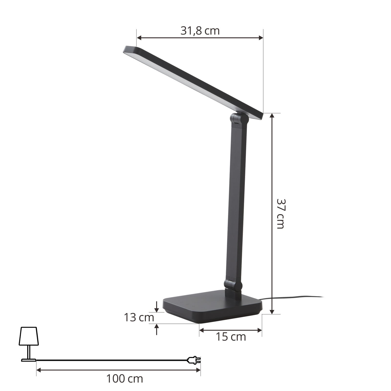 Nærbilde av LED lyskilde i bordlampe Rylas dimbar svart CCT USB 6,5W