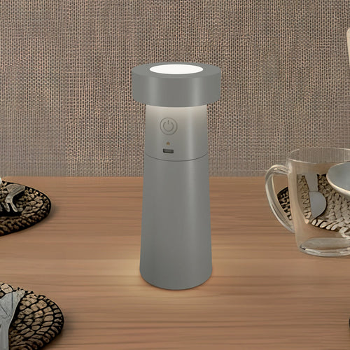 LED bordlampe Salt saltkvern lysegrå oppladbar IP44 forfra
