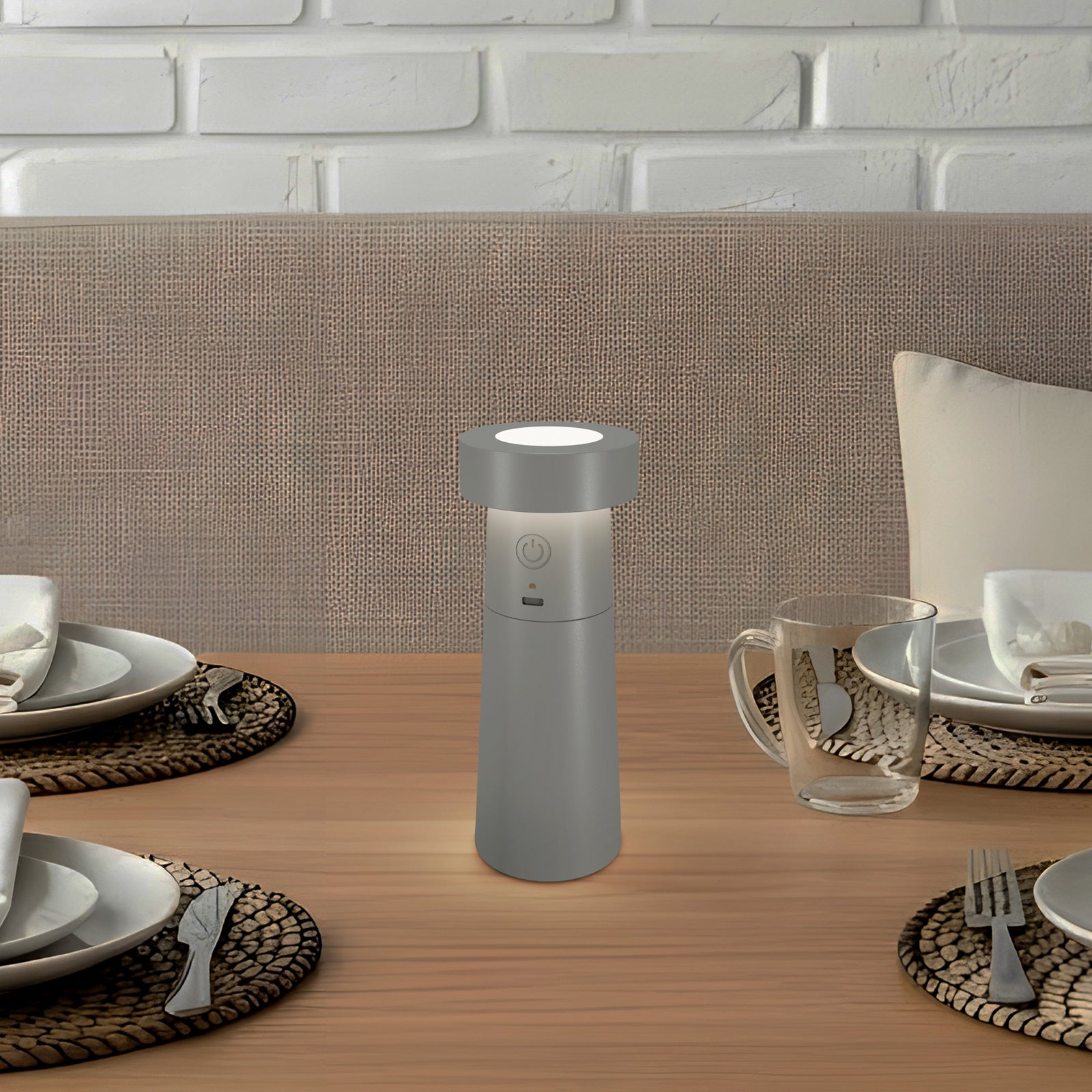 LED bordlampe Salt saltkvern lysegrå oppladbar IP44 bakside