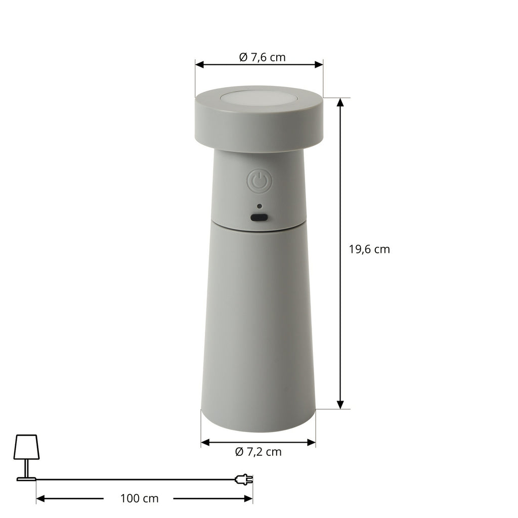 LED bordlampe Salt saltkvern lysegrå oppladbar IP44 detalj