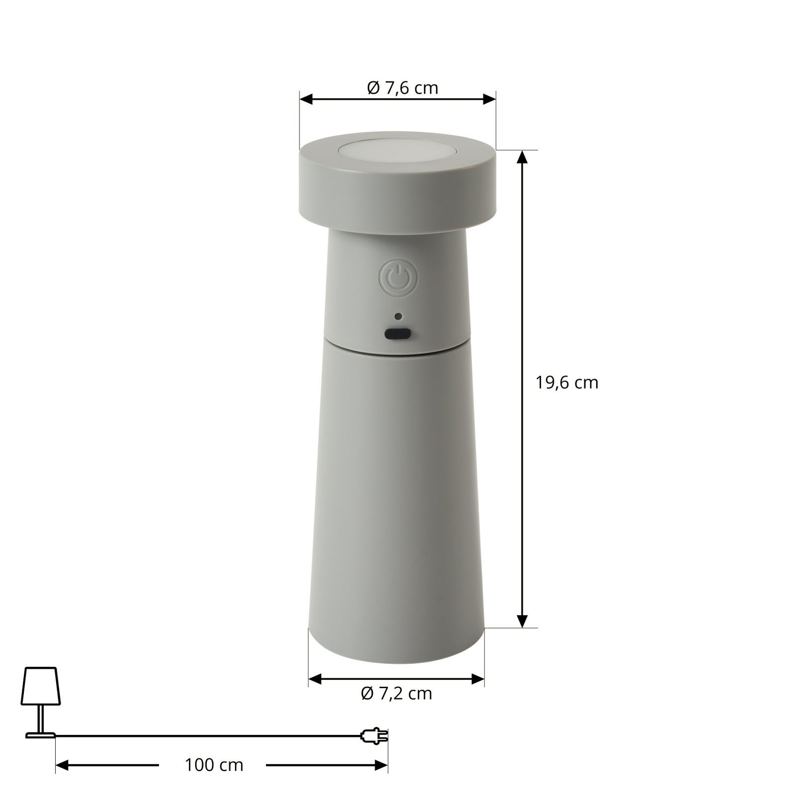 LED bordlampe Salt saltkvern lysegrå oppladbar IP44 detalj