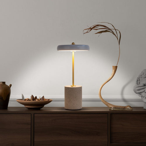 LED bordlampe Seta oppladbar betong dimbar grå Ø15 cm forfra