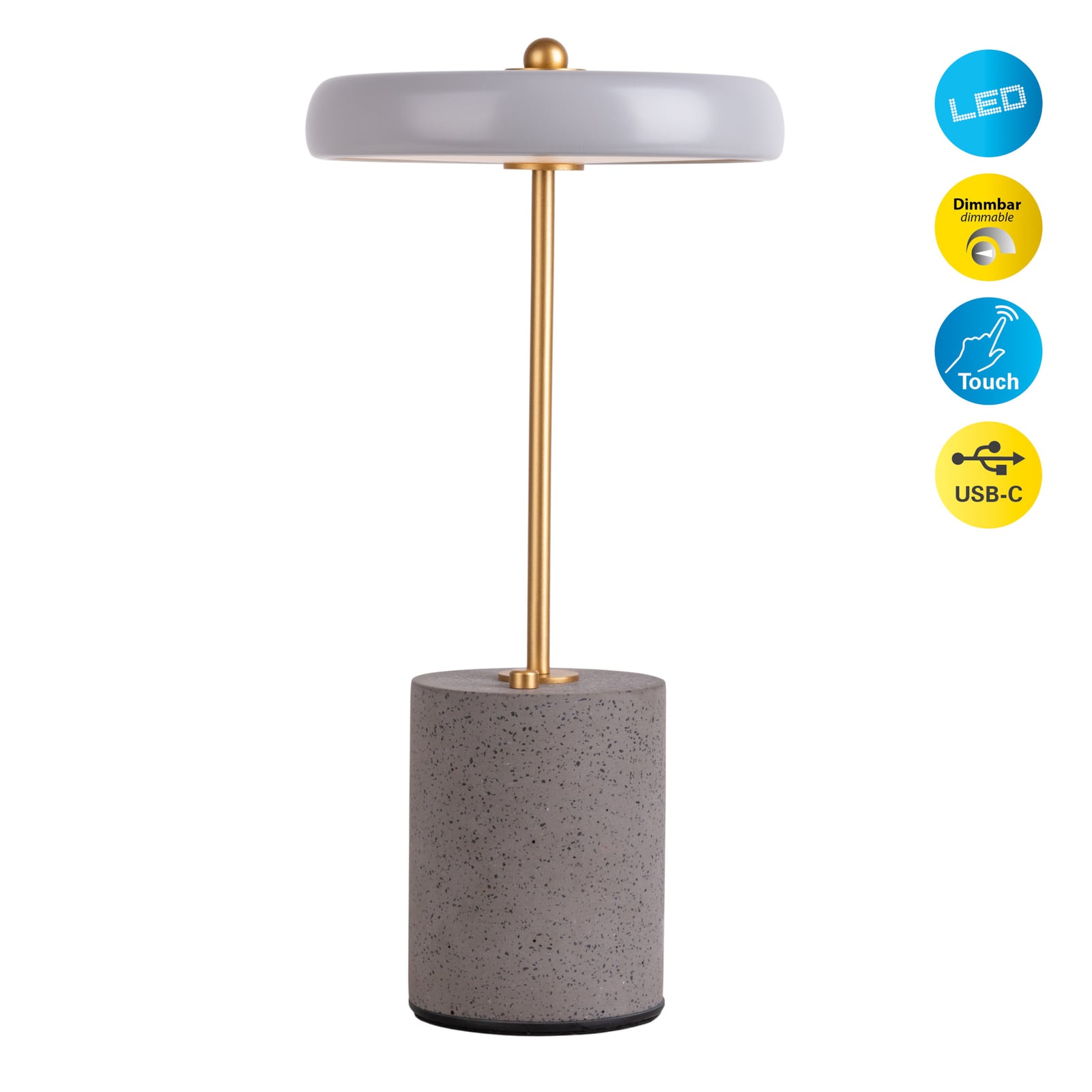 LED bordlampe Seta oppladbar betong dimbar grå Ø15 cm nærbilde 1