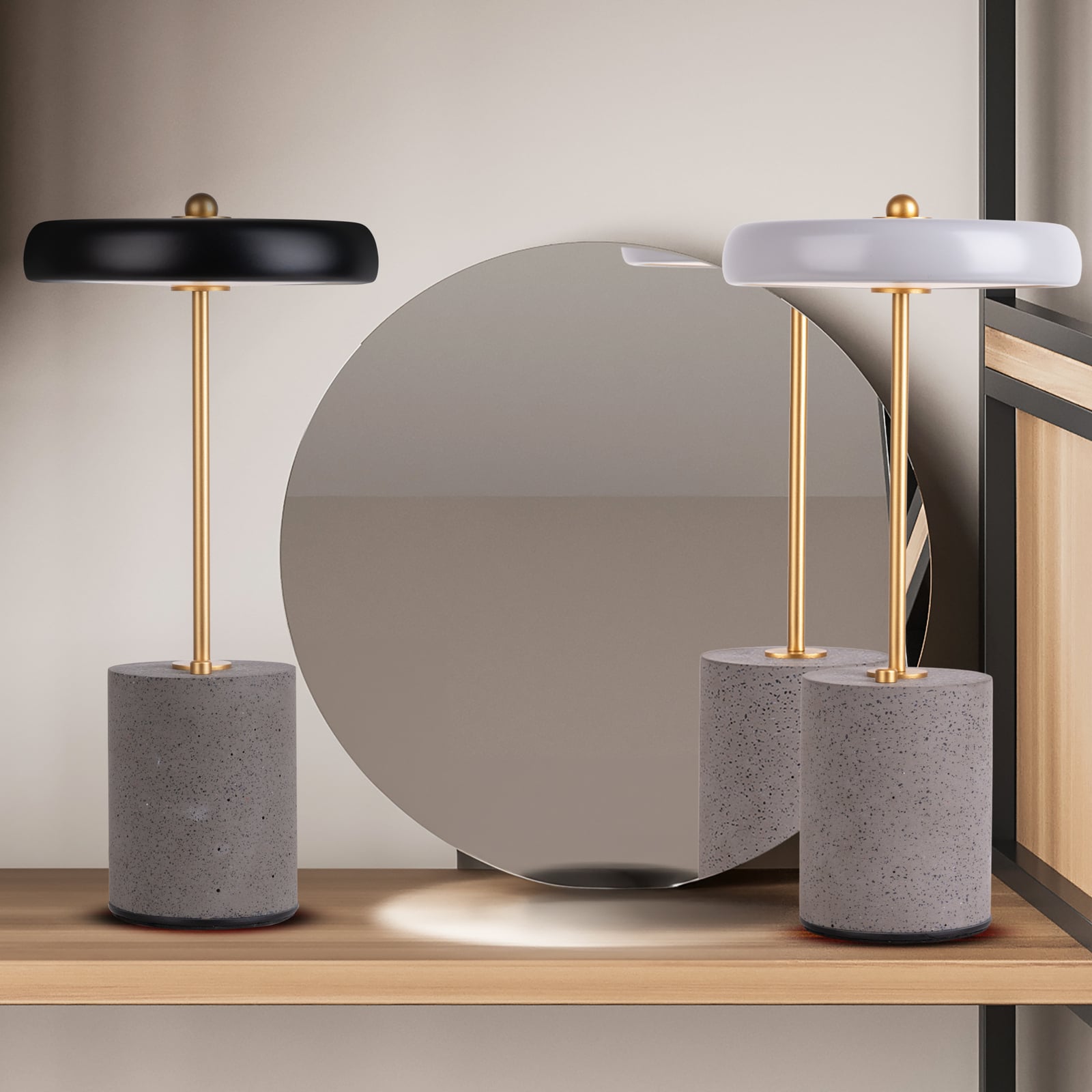 LED bordlampe Seta oppladbar betong svart Ø15 cm dimbar detalj av materiale