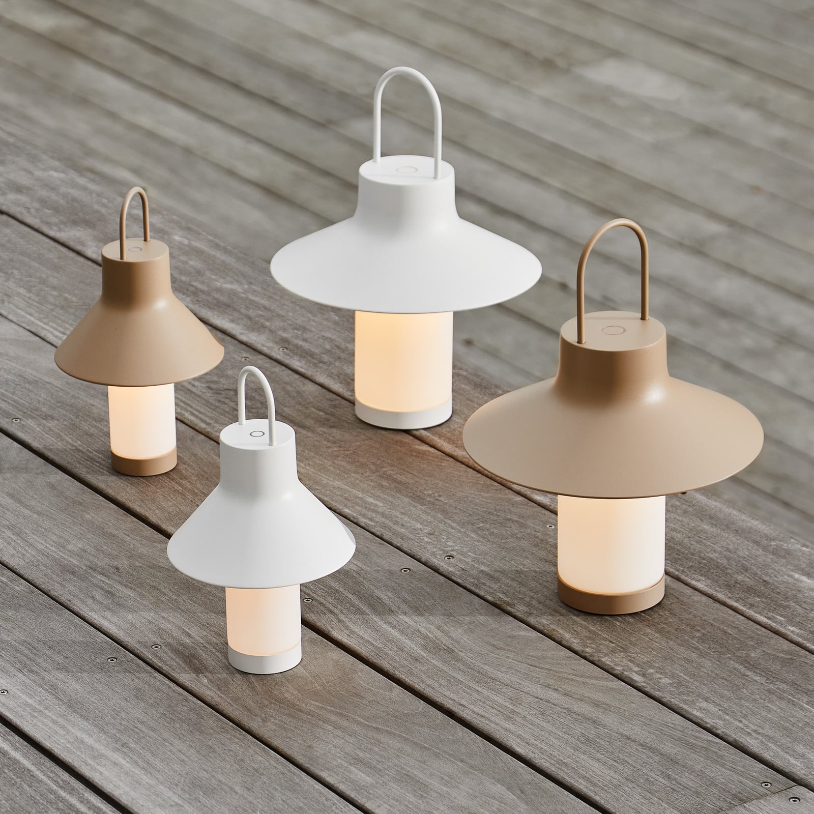 LED bordlampe Shadow Small oppladbar beige IP65 detalj av materiale