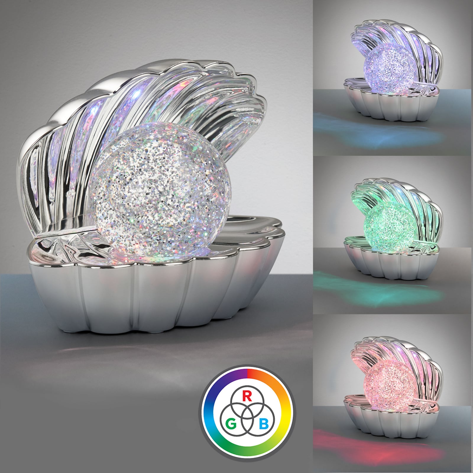 LED bordlampe Shelly RGB fargeskiftende krom plast med USB-kabel